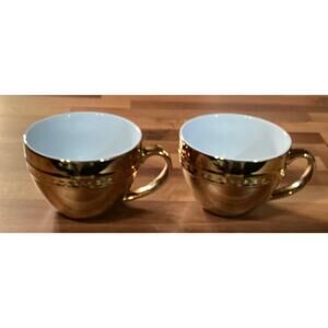 Luxehabitat Coffee Holiday Gold Mirror Mugs Cups Set of 2
